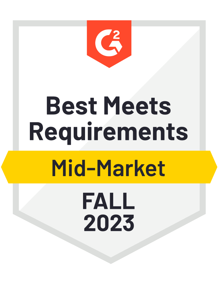 G2 Best Meets requirements Mid Market Fall 2023