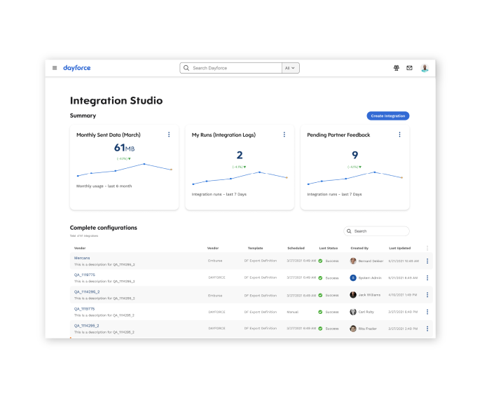 Screenshot of Dayforce Integration studio web page