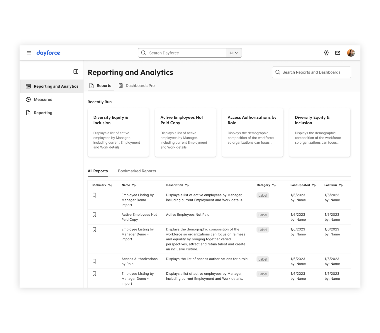 A screenshot of Dayforce Reporting and Analytics window
