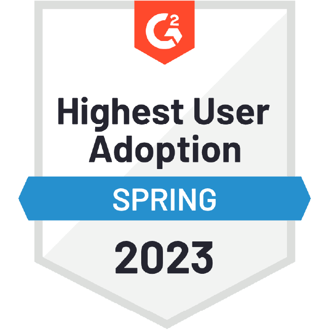 G2 Highest User Adoption 2023 Award Badge