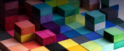A tower made of colored building blocks