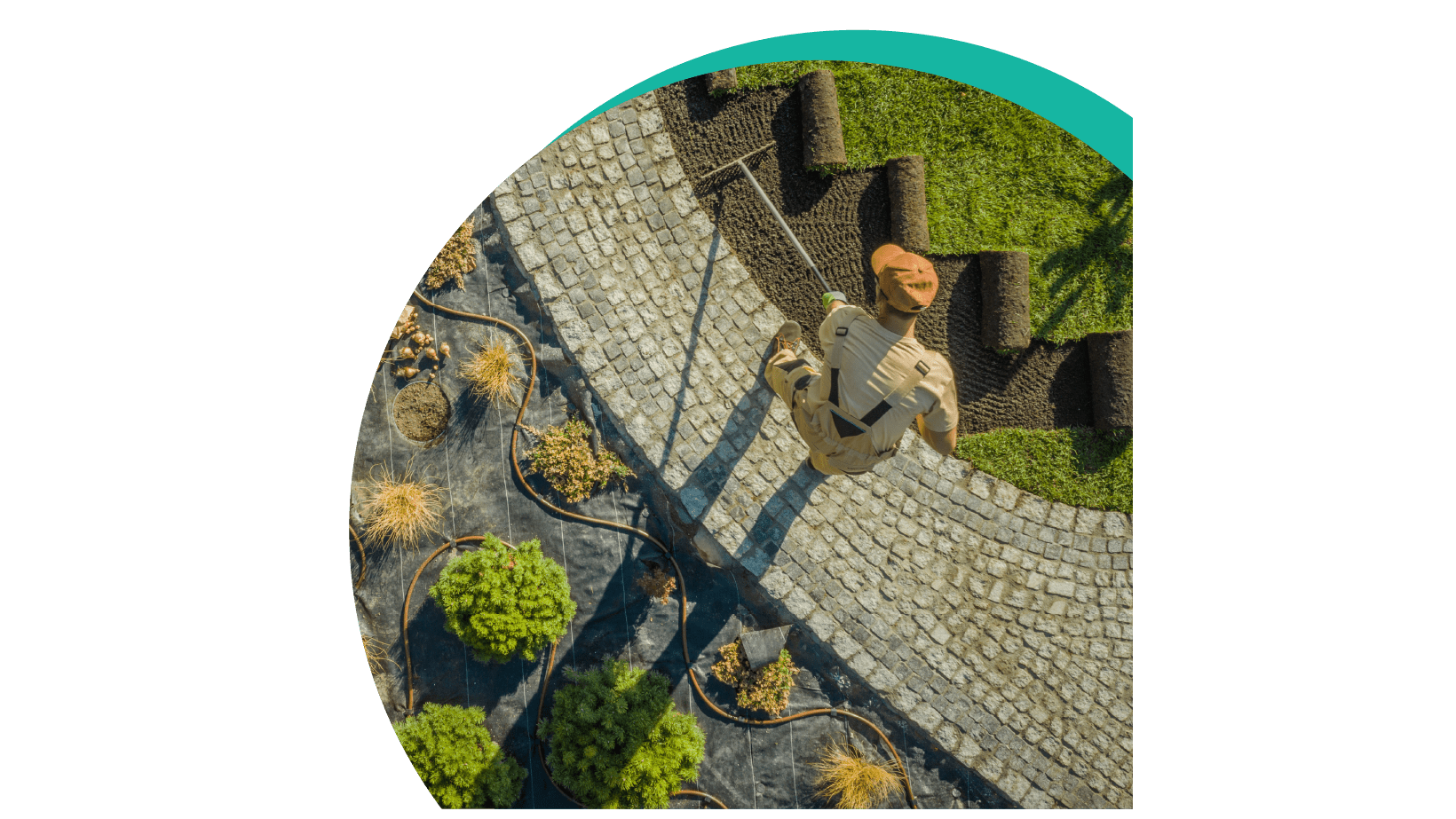 Arial view of a man working on a landscape