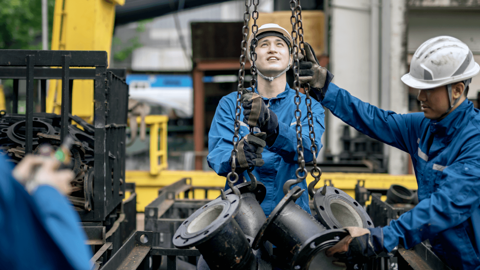 Factory workers with a safety gear