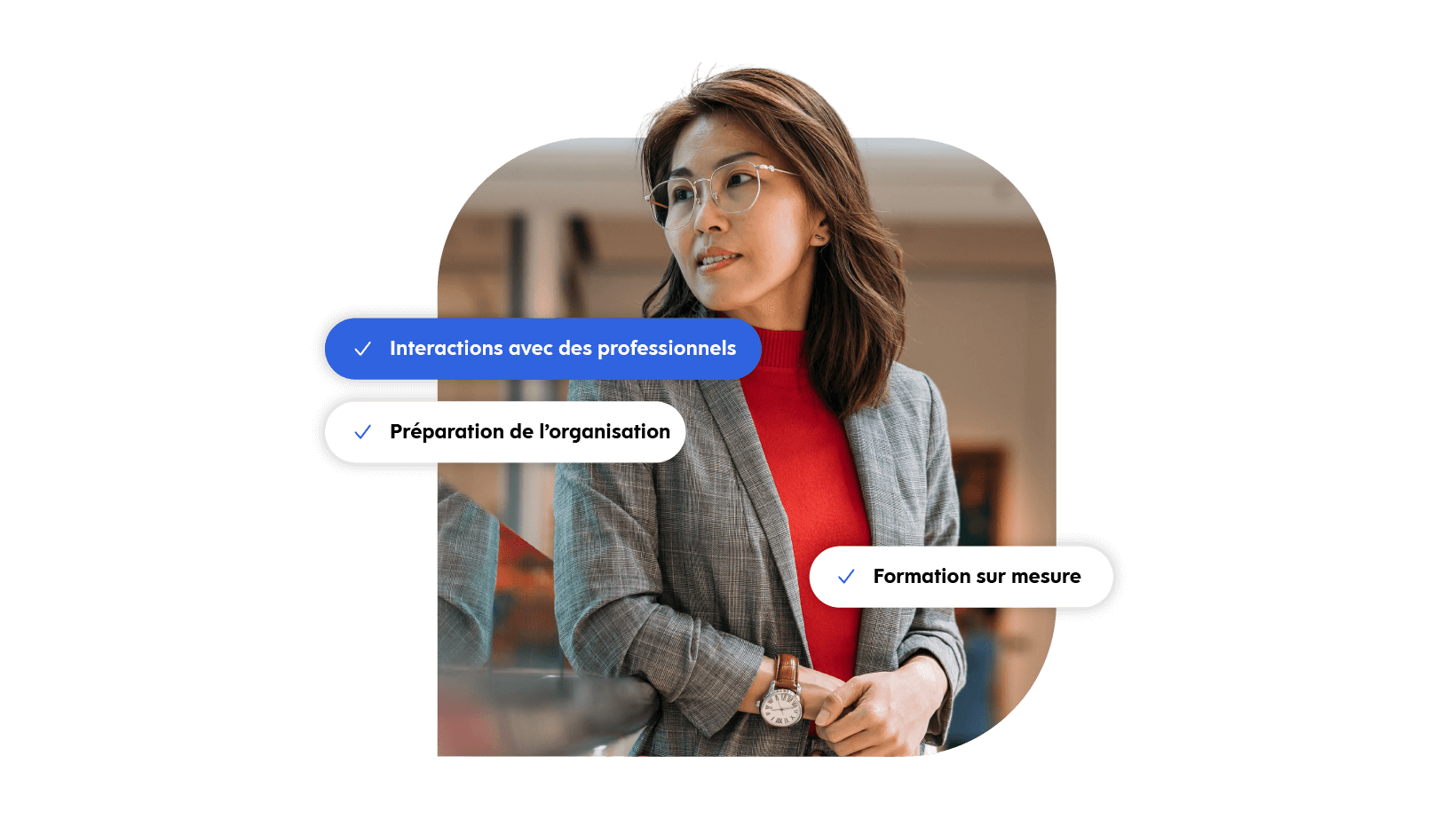 Picture of a woman in a formal attire and a labeled text