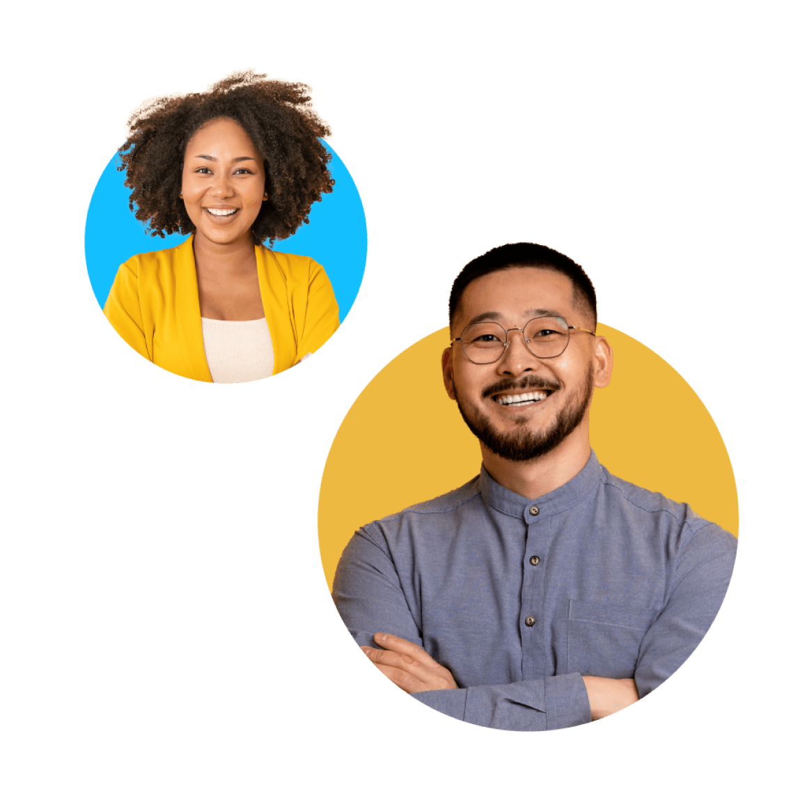 Headshot of a man and a woman with smiling face