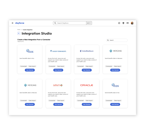 Screenshot of Dayforce Integration studio web page