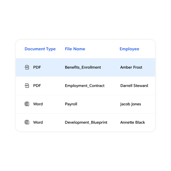 A screenshot of Dayforce document management with labeled text 